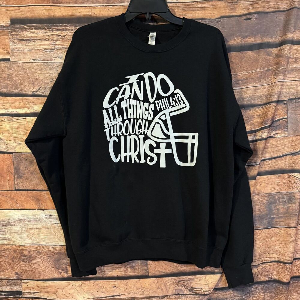 Jerzees Nublend Men's Large Football "I Can Do All Things Through Christ" Black